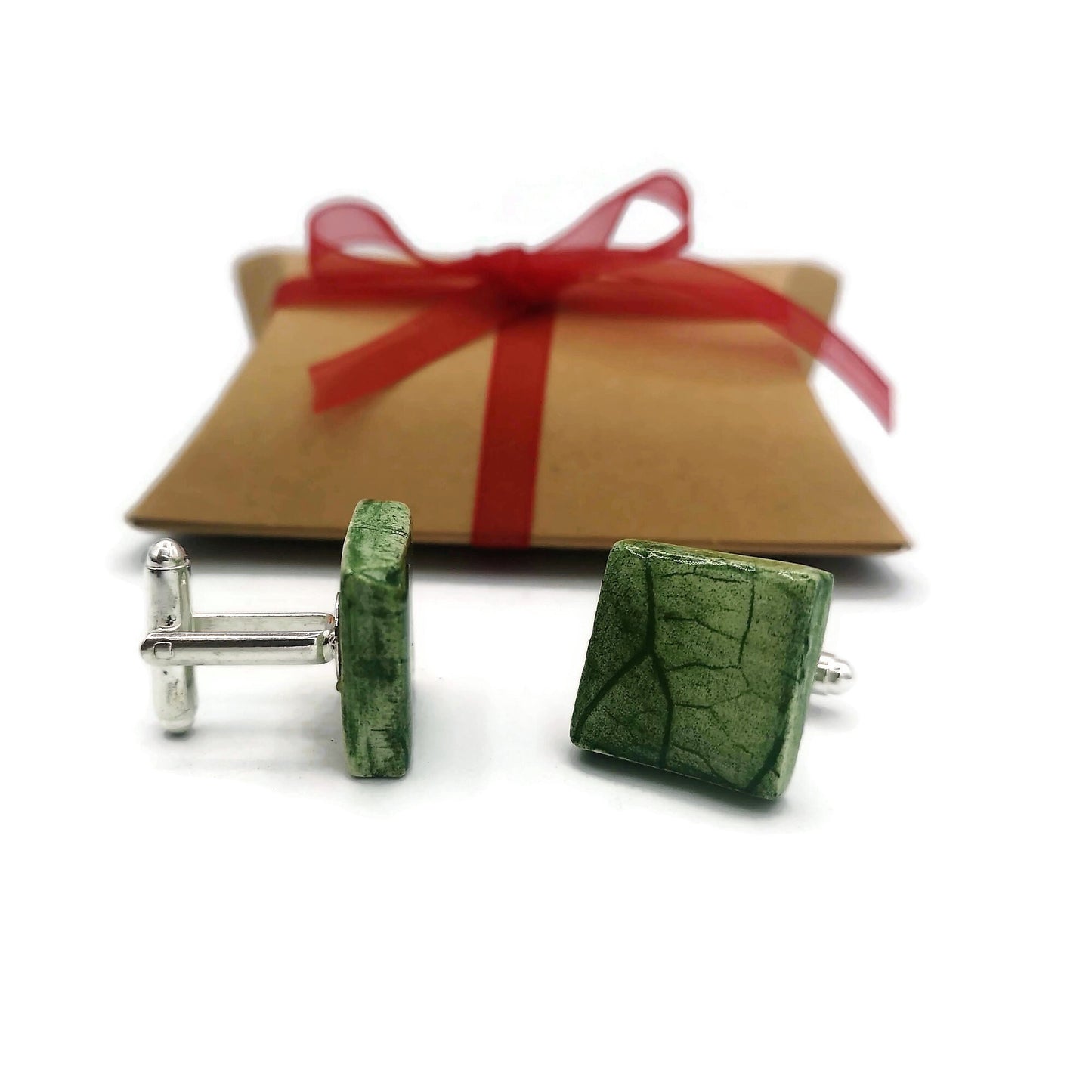 Handmade Ceramic Cufflinks For Dad, Plant Lovers Gift, 9th anniversary gift for boyfriend, Unique Style Everyday Porcelain Cufflinks - Ceramica Ana Rafael