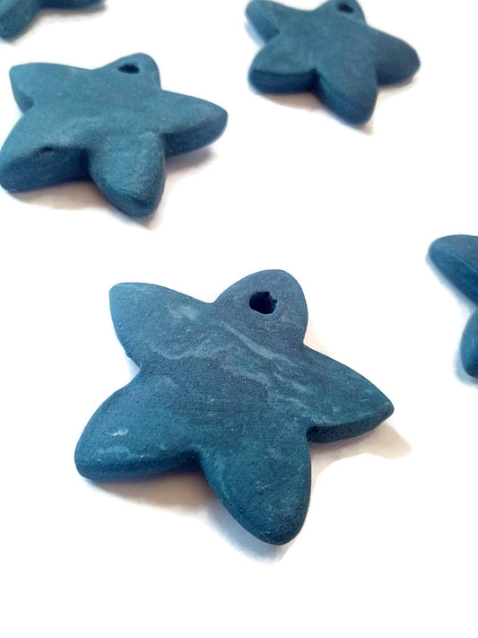1Pc Large Matte Blue Star Necklace Pendant For Jewelry Making, Unique Jewelry Clay Charms, Handmade Ceramic Celestial Pendant - Ceramica Ana Rafael