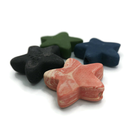 4Pc 35mm Extra Large Star Ceramic Beads For Jewelry Making, Handmade Assorted Clay Beads, Unusual Macrame Beads Large Hole 2mm, Matte Beads - Ceramica Ana Rafael