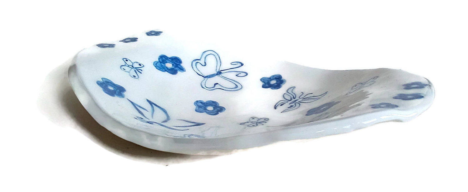Handmade Ceramic Fruit Bowl, Large Decorative Bowl For Home Decor, White Bowl With Hand Painted Butterflies and Flowers - Ceramica Ana Rafael
