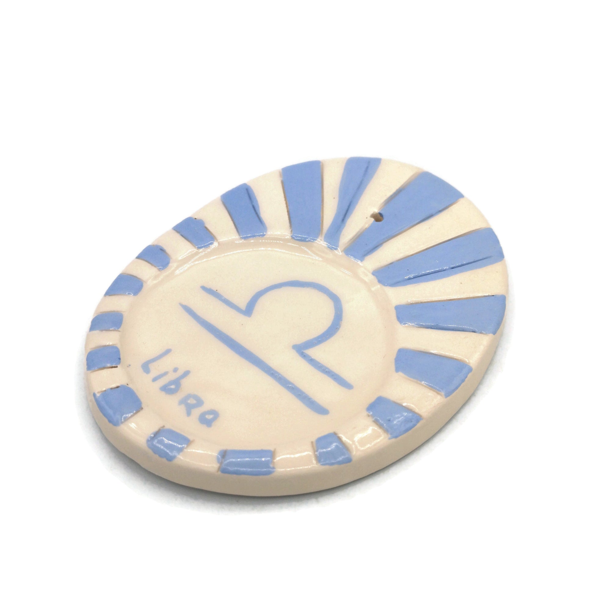 Handmade Ceramic Incense Stick Holder With Zodiac Sign, Hand Painted Blue And White Libra Incense Cone Burner, 9th Anniversary Gift Idea - Ceramica Ana Rafael