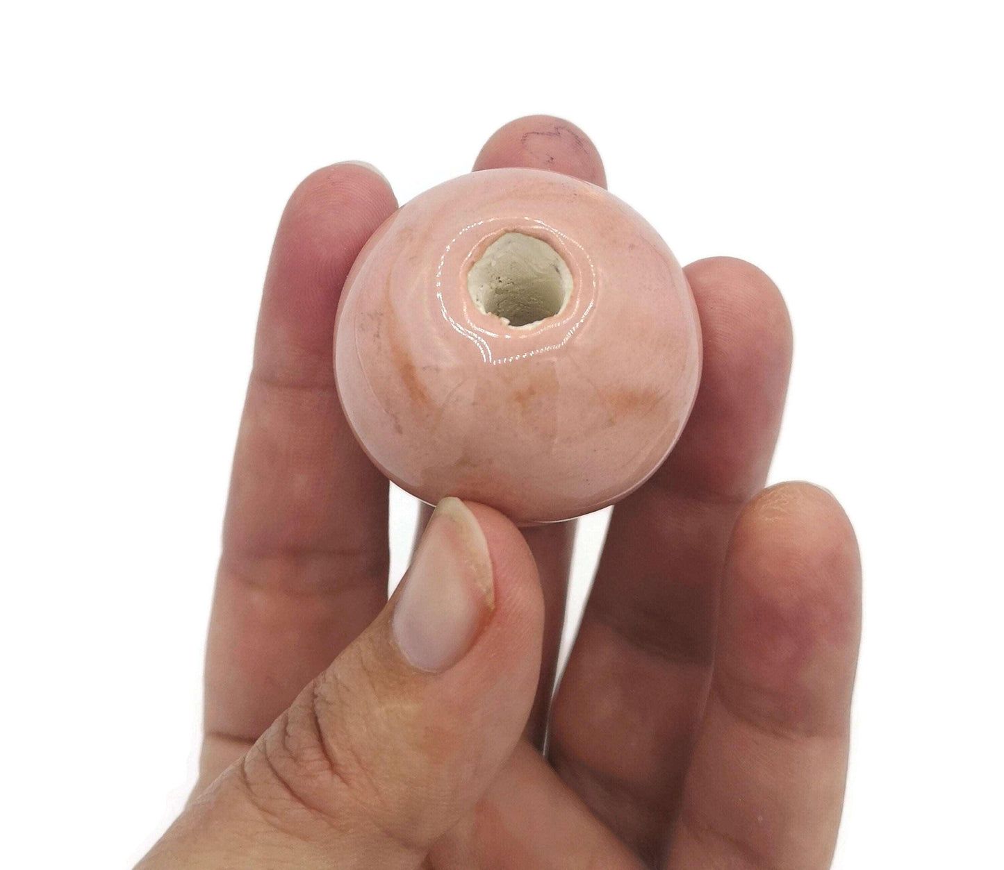 1 Pc Coral Pink Handmade Ceramic Beads Large Hole, Clay Beads For Macrame Or Jewelry Making, Giant Beads - Ceramica Ana Rafael