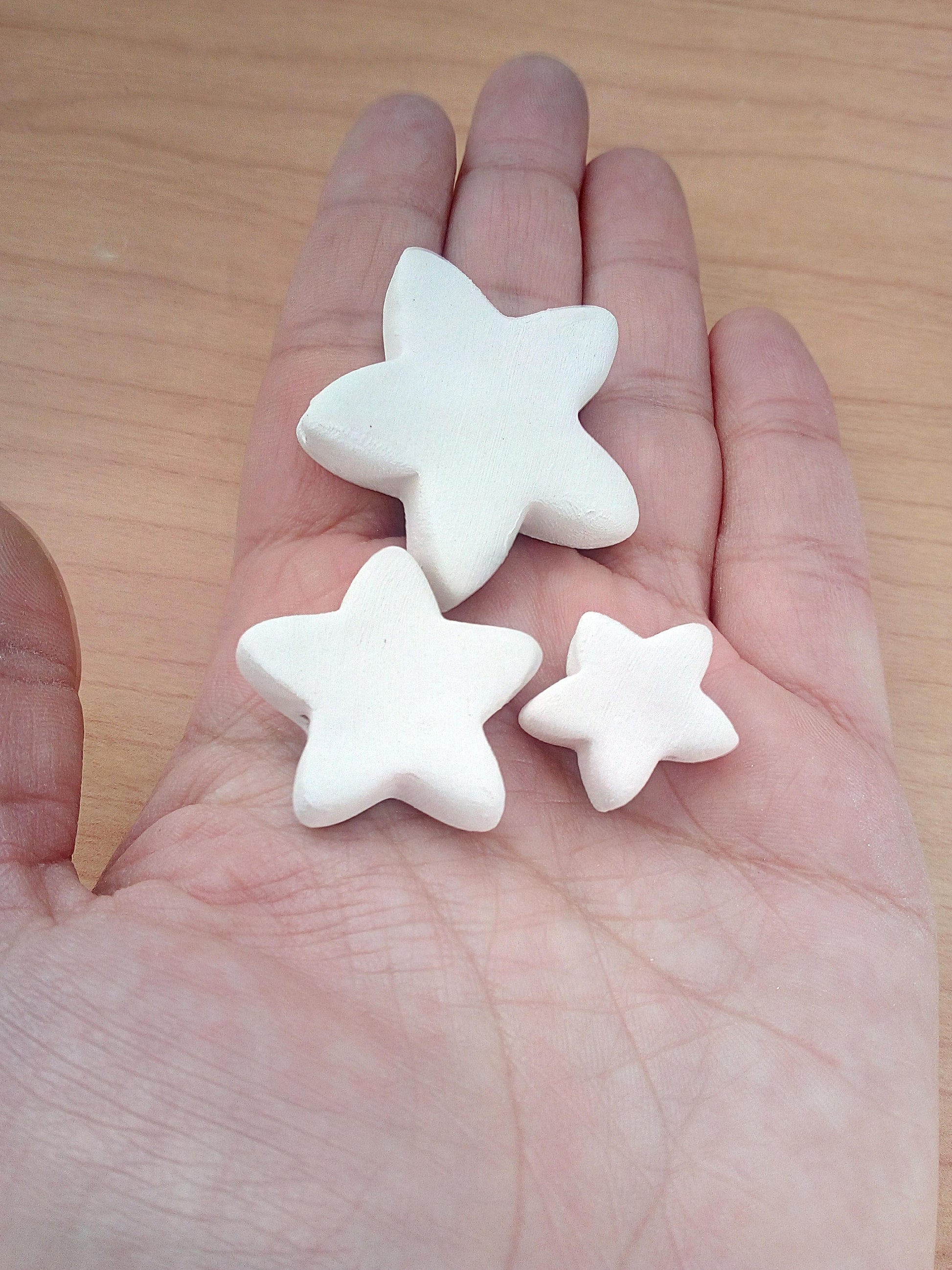 Handmade ceramic bisque beads set for jewelry making, Unfinished Star Beads blank ready to paint - Ceramica Ana Rafael