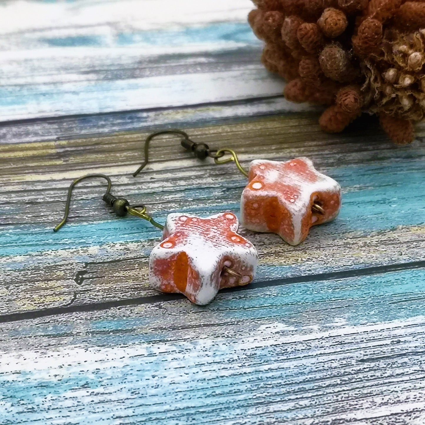 STAR EARRINGS DANGLE, Ceramic Star Drop Earrings, 9th Anniversary Gift For Her, Novelty Charm Aesthetic Earrings - Ceramica Ana Rafael