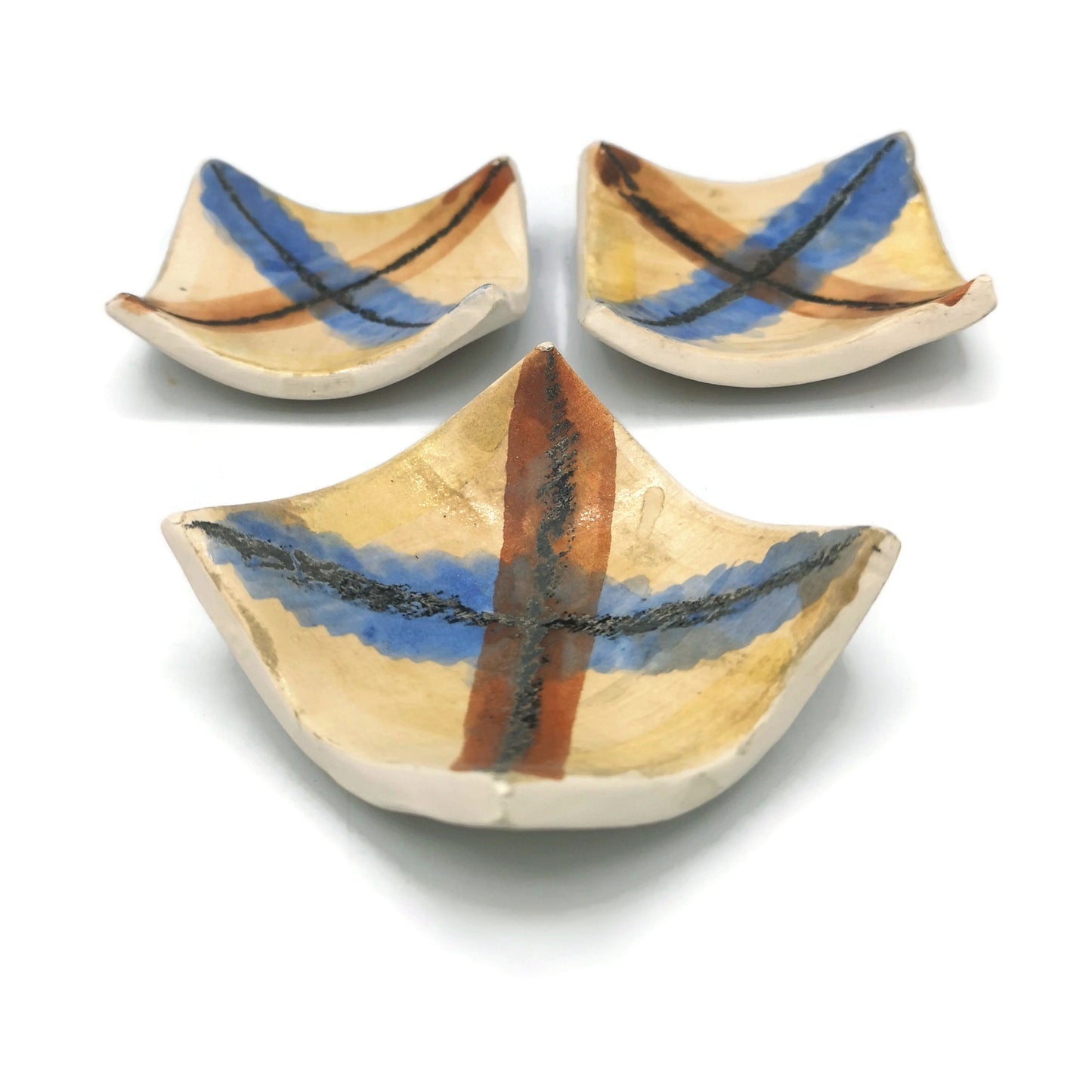 Handmade Ceramic Ring Holder Dish, Set Of 3 Small Square Shape Trinket Dishes For Guest Wedding Favors - Ceramica Ana Rafael