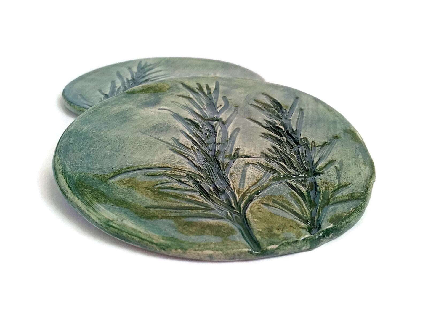 1Pc Handmade Ceramic Rustic Coasters Tile With Cork Back, Mothers Day Gift Idea, Botanical Round Coasters For Plant Lovers Artisan Pottery