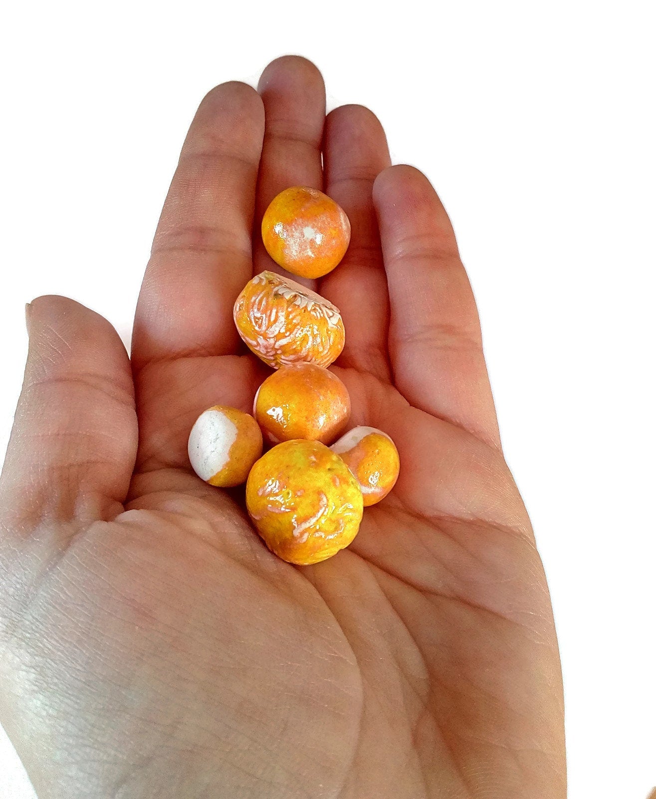 6Pc Handmade Ceramic Round Orange Cabochons For Clay Jewelry Making, Irregular Beads No Hole, Assorted Earring Components - Ceramica Ana Rafael