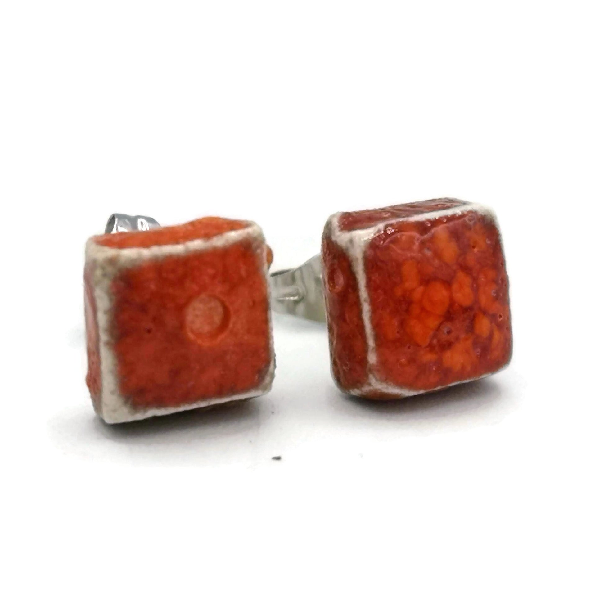 Sparkly Blue Square Ceramic Stud Earrings For Women, Handmade Jewelry Gifts For Her, Aesthetic Clay Stud Earrings, Novelty Dainty Earrings - Ceramica Ana Rafael