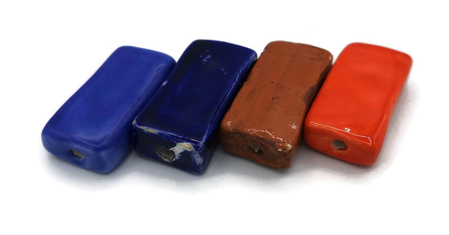 4Pc 35mm Extra Large Handmade Ceramic Rectangle Beads For Jewelry Making, Mixed Clay Beads hand Painted, Unique Decorative Macrame Beads - Ceramica Ana Rafael