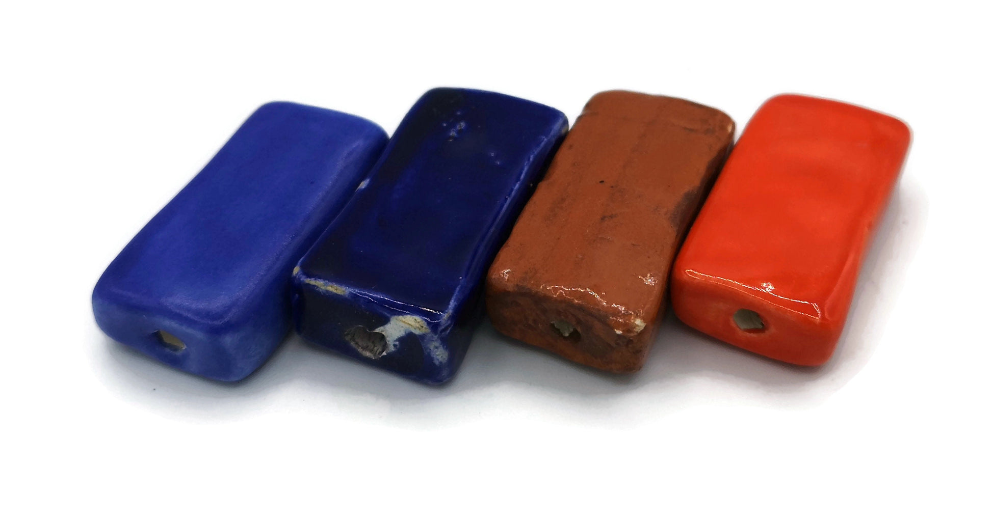 4Pc 35mm Extra Large Handmade Ceramic Rectangle Beads For Jewelry Making, Mixed Clay Beads hand Painted, Unique Decorative Macrame Beads - Ceramica Ana Rafael