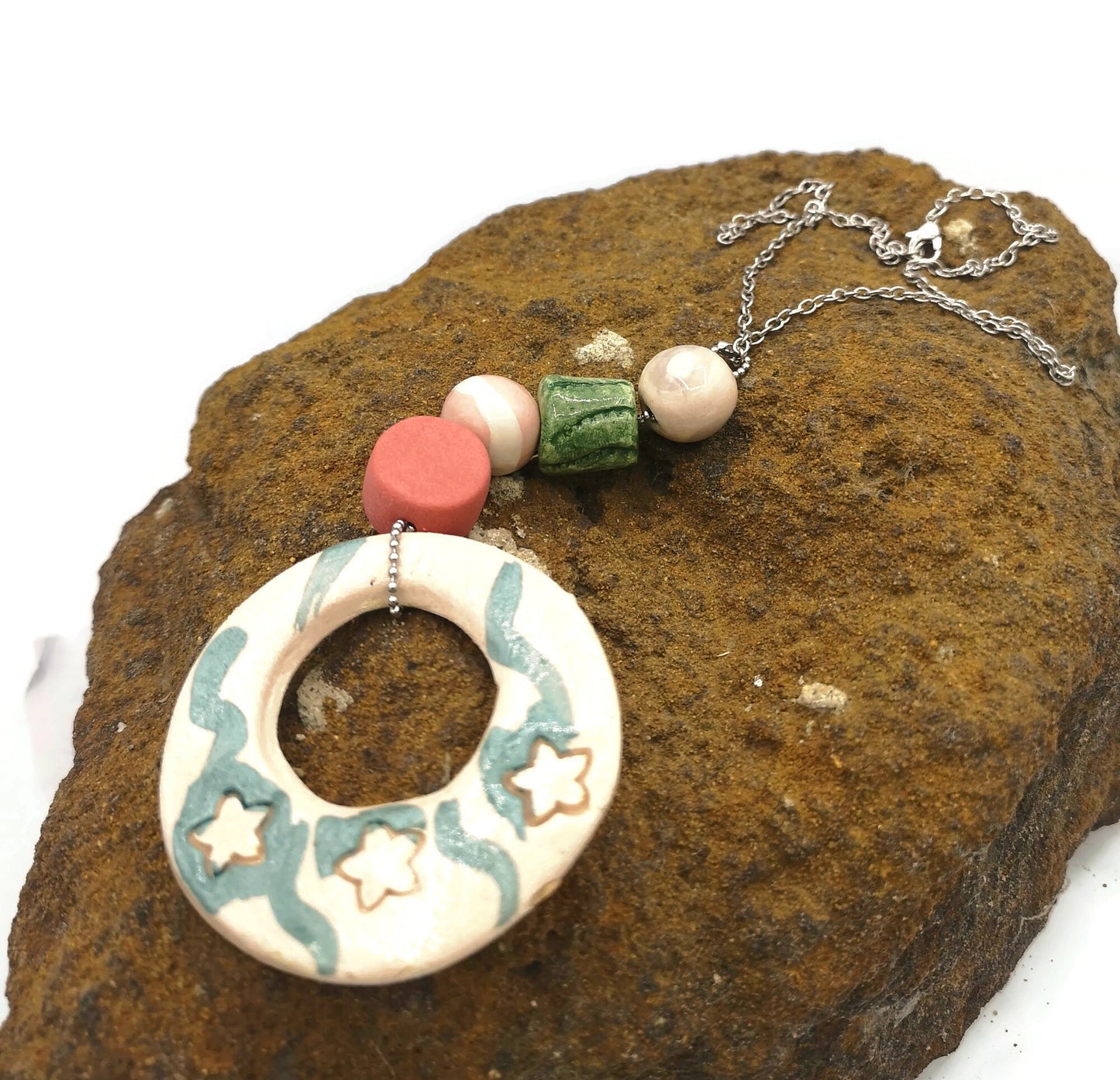 Trendy Statement Pendant Necklace For Women, Aesthetic Long Boho Aesthetic Necklace Best Gift For Her, Maximalist Handmade Ceramic Jewelry - Ceramica Ana Rafael