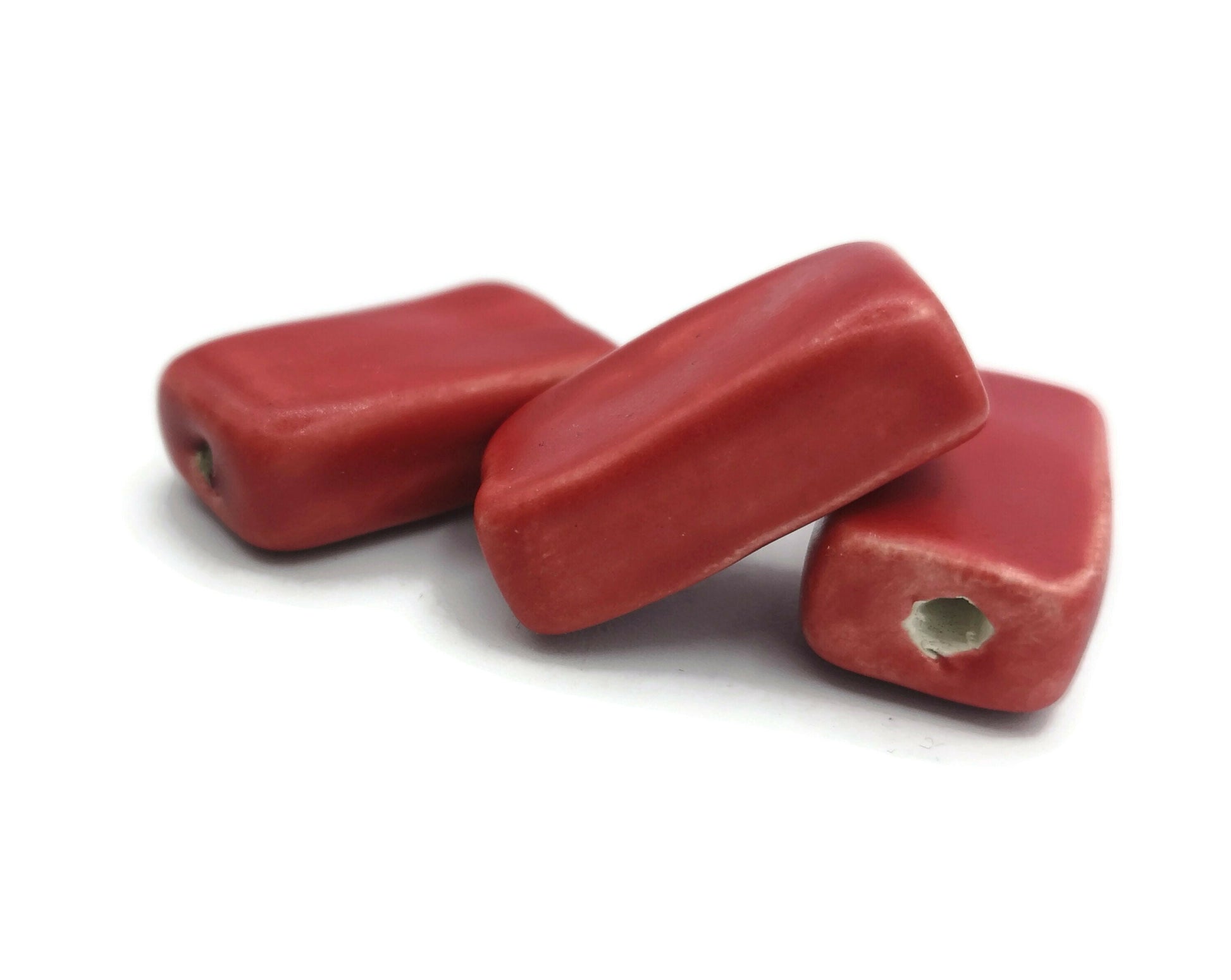 RECTANGULAR BEADS, CERAMIC Beads, Set of 3 Rectangle Shaped 2mm Hole Jewelry Making Beads - Ceramica Ana Rafael