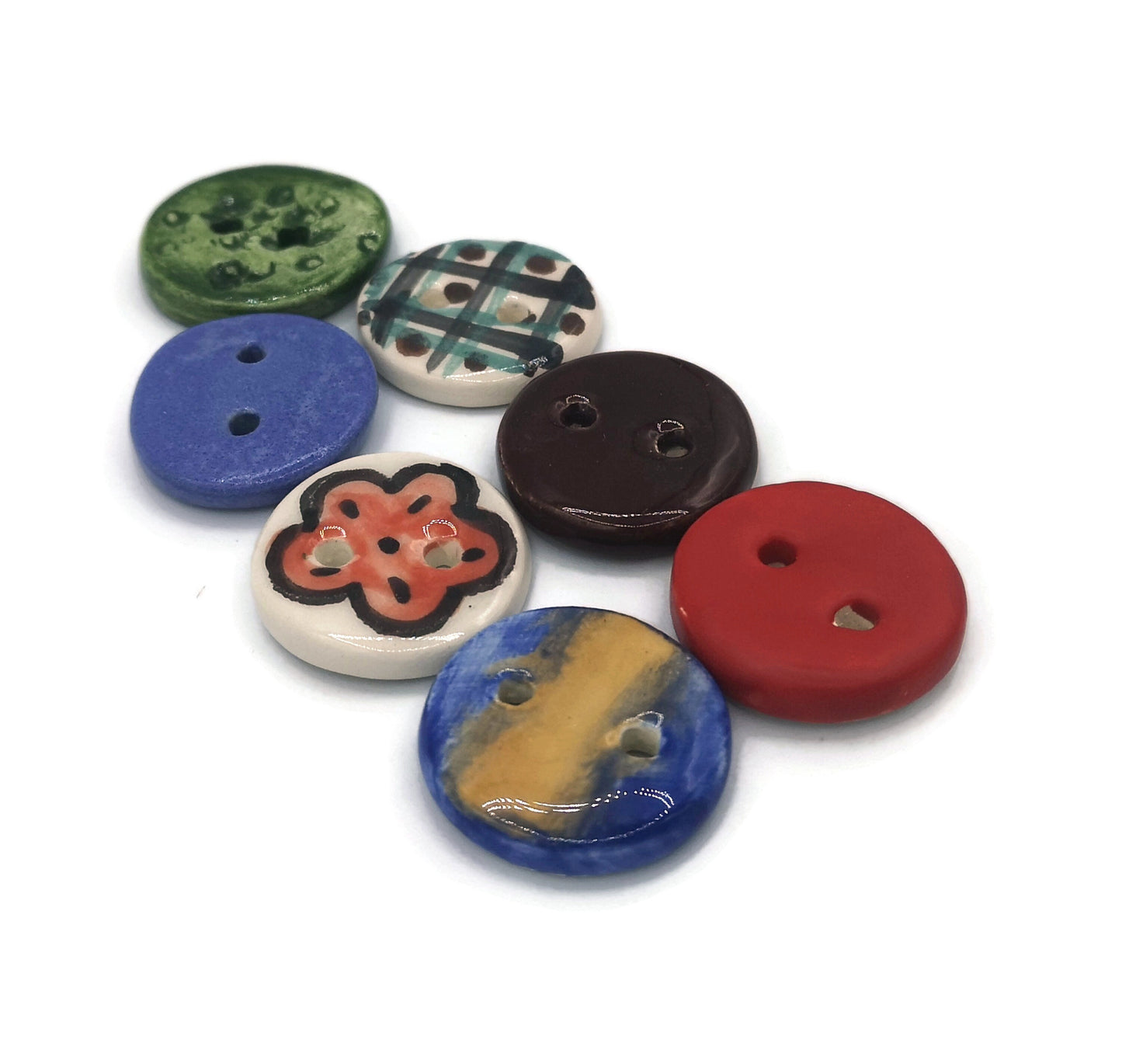 7Pc 30mm Handmade Ceramic Sewing Buttons, Cute Round Buttons, Sewing Suplies And Notions, Best Sellers Jewelry Making Buttons Vintage Look - Ceramica Ana Rafael