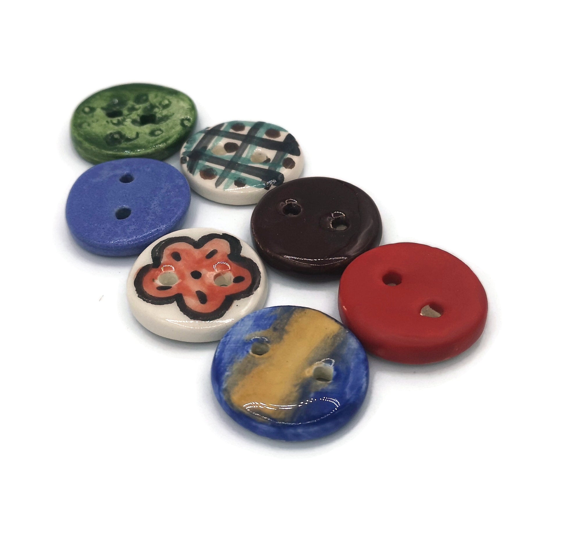 7Pc 30mm Handmade Ceramic Sewing Buttons, Cute Round Buttons, Sewing Suplies And Notions, Best Sellers Jewelry Making Buttons Vintage Look - Ceramica Ana Rafael