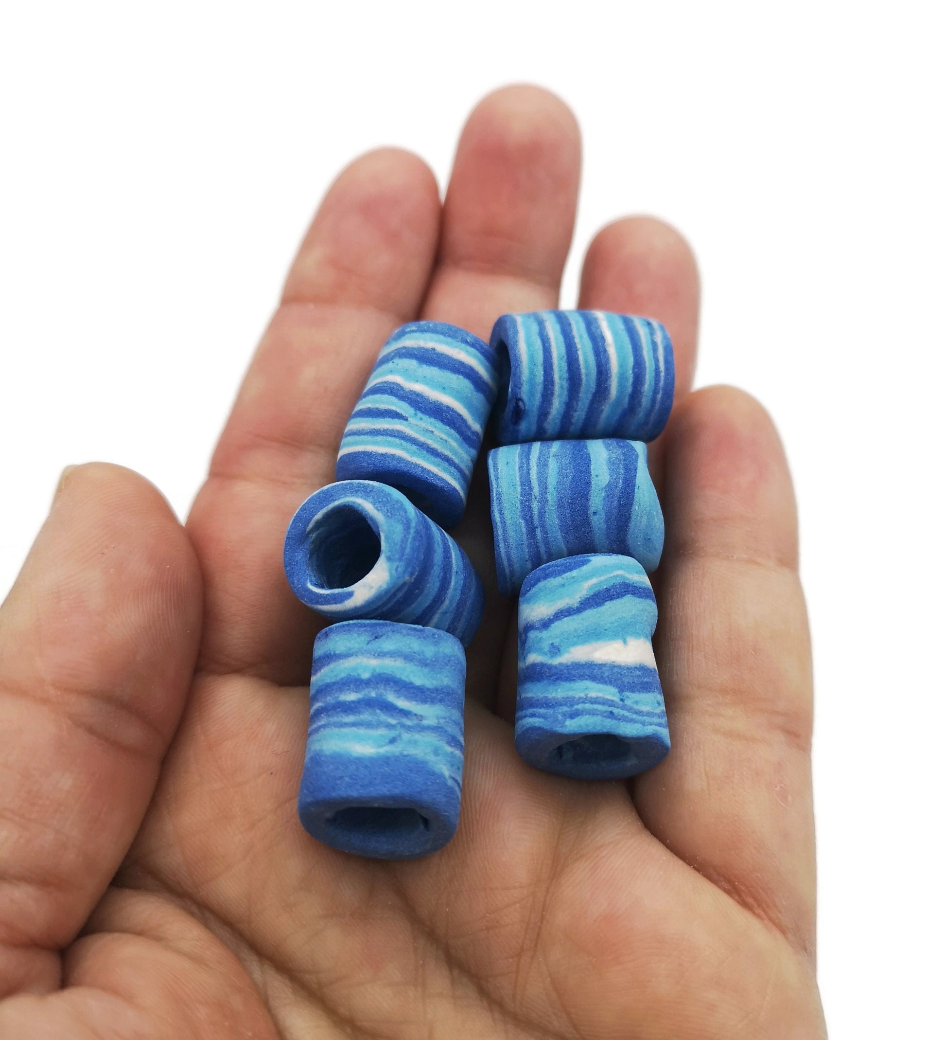 LARGE TUBE BEADS, 7 mm Big Hole Macrame Beads Set of 6, Matt Craft Beads For Decorating, Unique Ceramic Barrel Beads For Jewelry Making - Ceramica Ana Rafael
