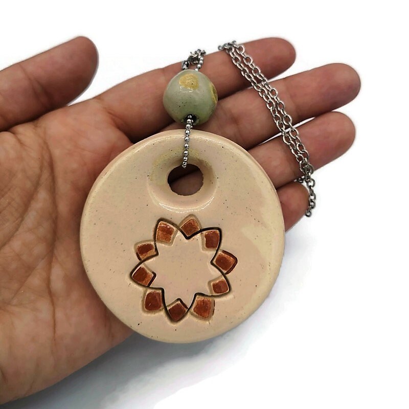 HIPPIE PENDANT NECKLACE, Trendy Necklace, Aesthetic Necklace Boho Gifts For Her, Statement Necklace - Ceramica Ana Rafael