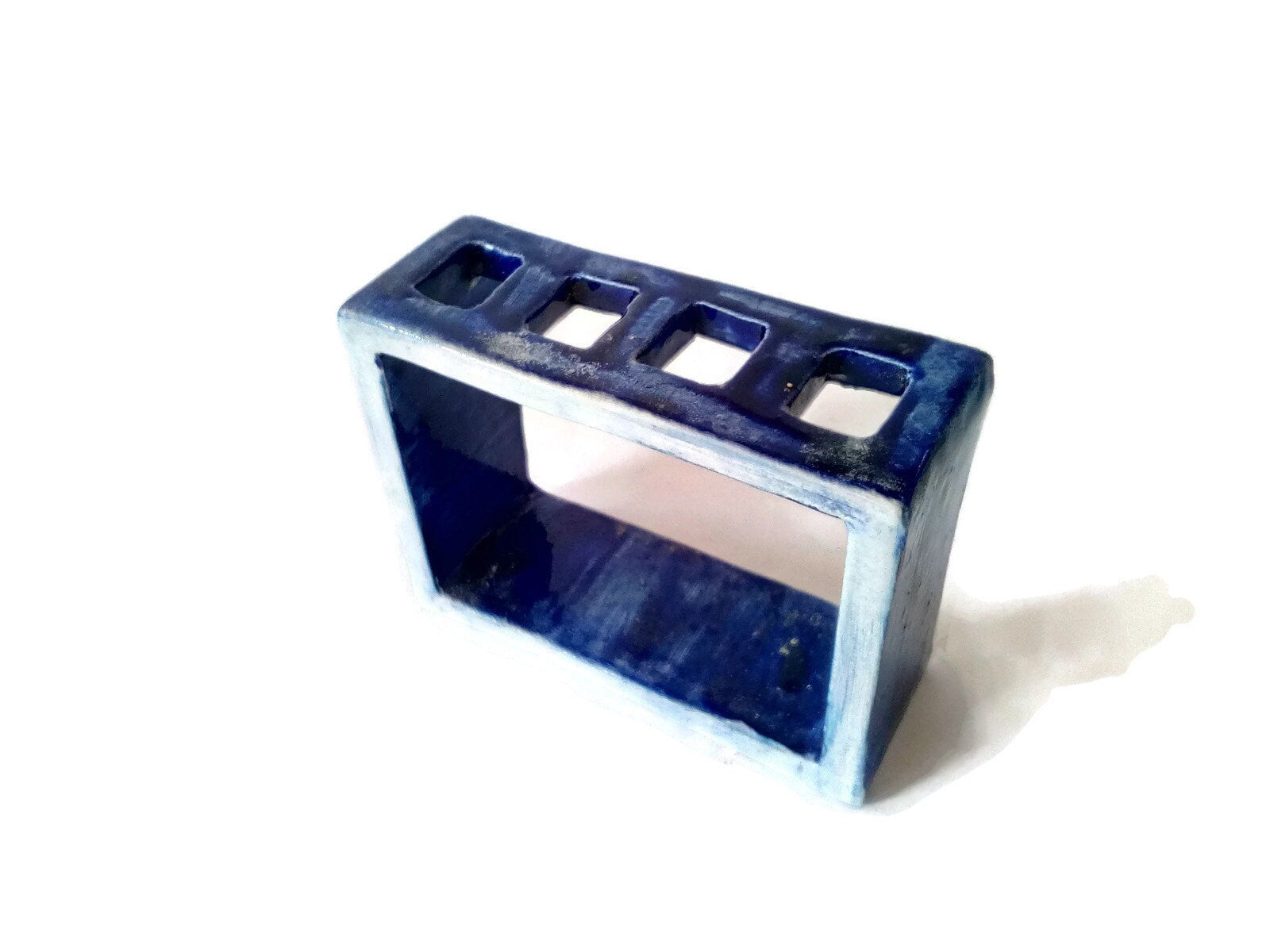 CERAMIC TOOTHBRUSH HOLDER, Pencil Holder, Blue Handmade Utensil Holder For Bathroom - Ceramica Ana Rafael