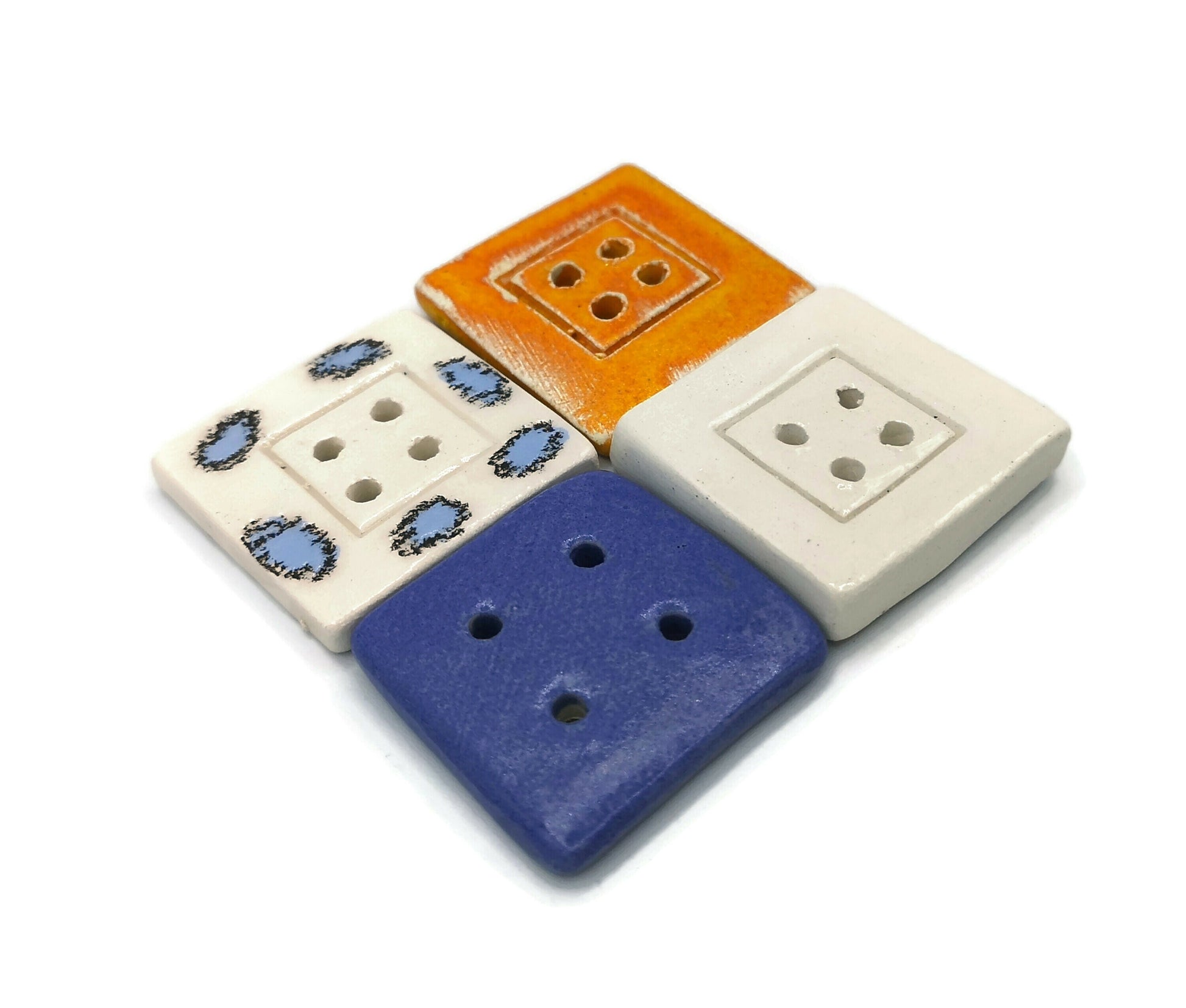 Large Square Buttons, Handmade Ceramic Buttons Set Of 4 Novelty Sewing Buttons - Ceramica Ana Rafael