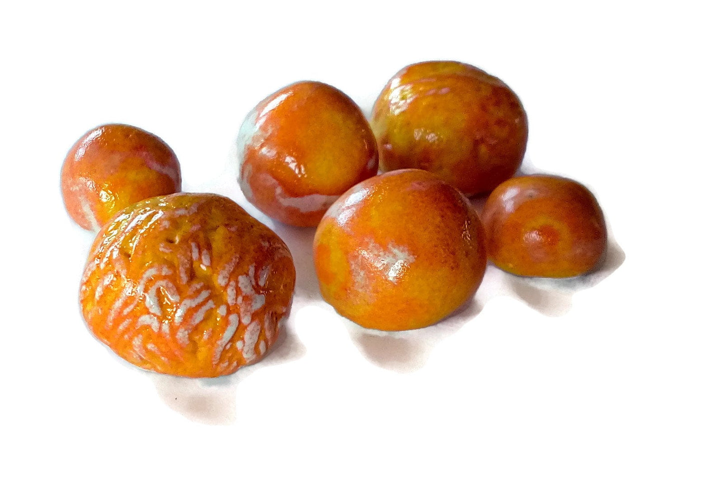 6Pc Handmade Ceramic Round Orange Cabochons For Clay Jewelry Making, Irregular Beads No Hole, Assorted Earring Components - Ceramica Ana Rafael