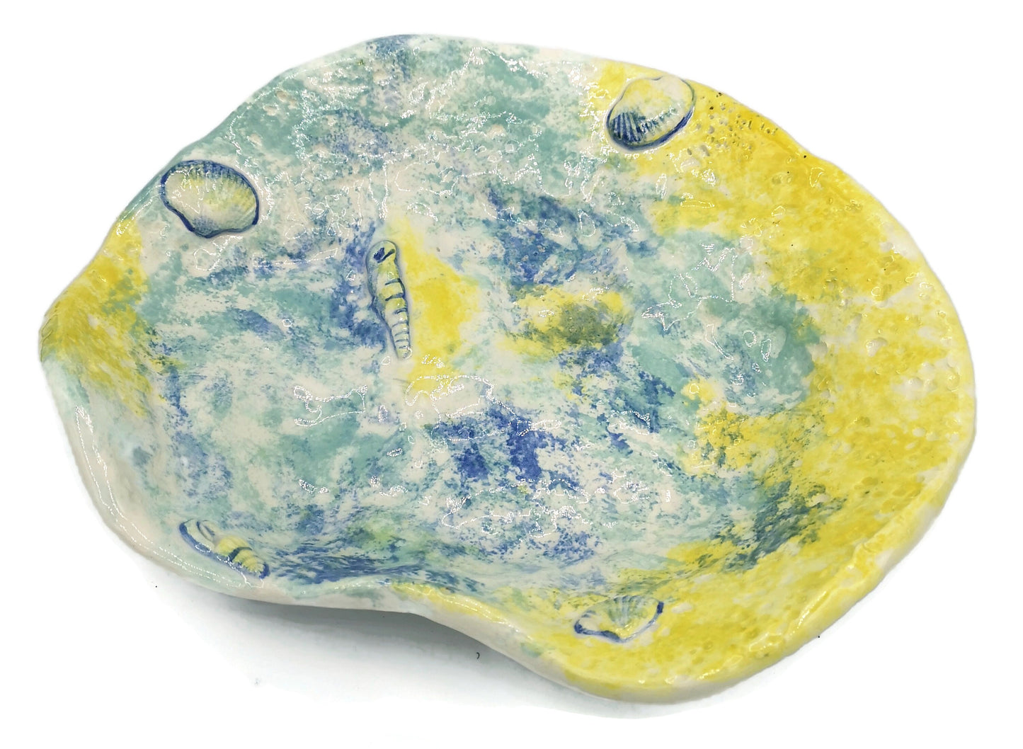 Decorative Bowl, Hand Painted Key Bowl Beach Themed Decor, Handmade Ceramic Bowl, Boho Bathroom Decor, Large Centerpiece Bowl - Ceramica Ana Rafael