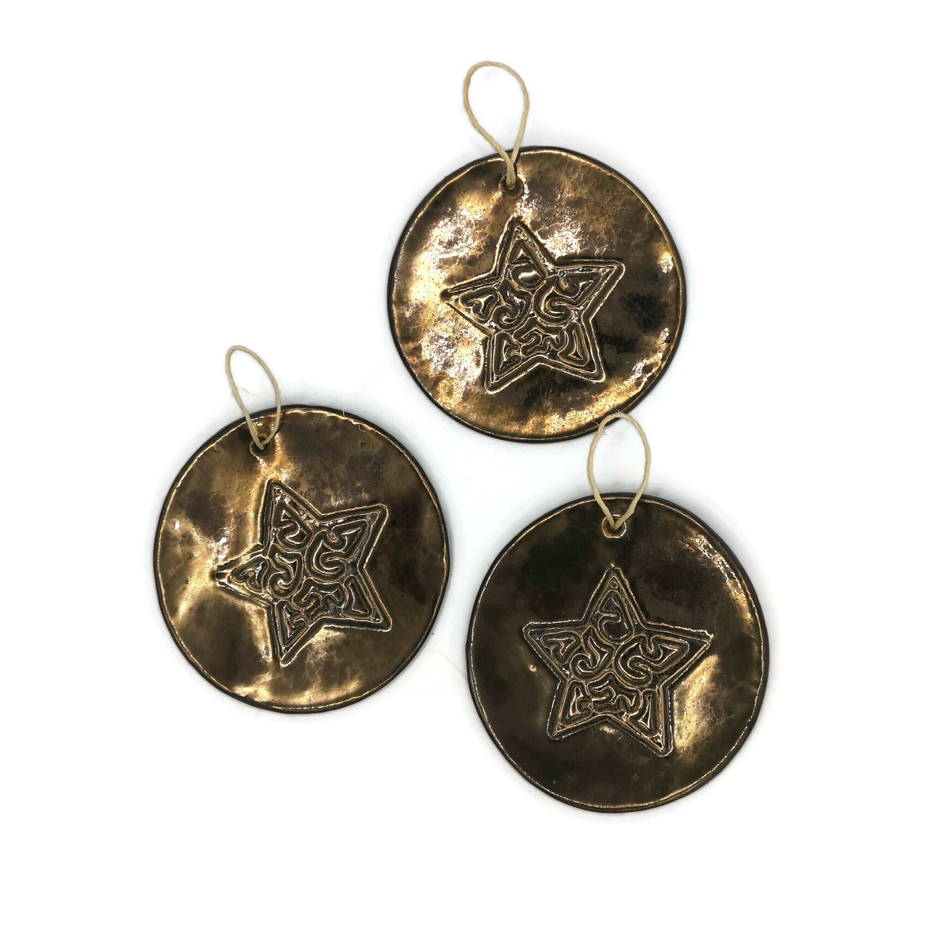 1Pc Large Handmade Ceramic Star Wall Hanging, Golden Christmas Tree Ornament, Holliday Home Decor, Secret Sister Gifts