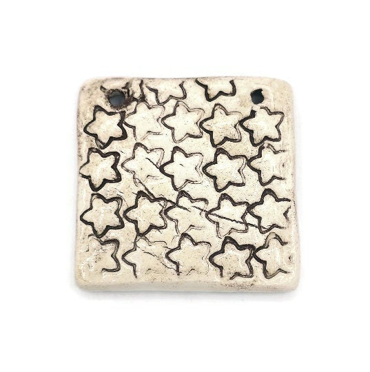 LARGE SQUARE PENDANT with 2 Holes Handcrafted Ceramic Components For Clay Jewelry Making - Ceramica Ana Rafael