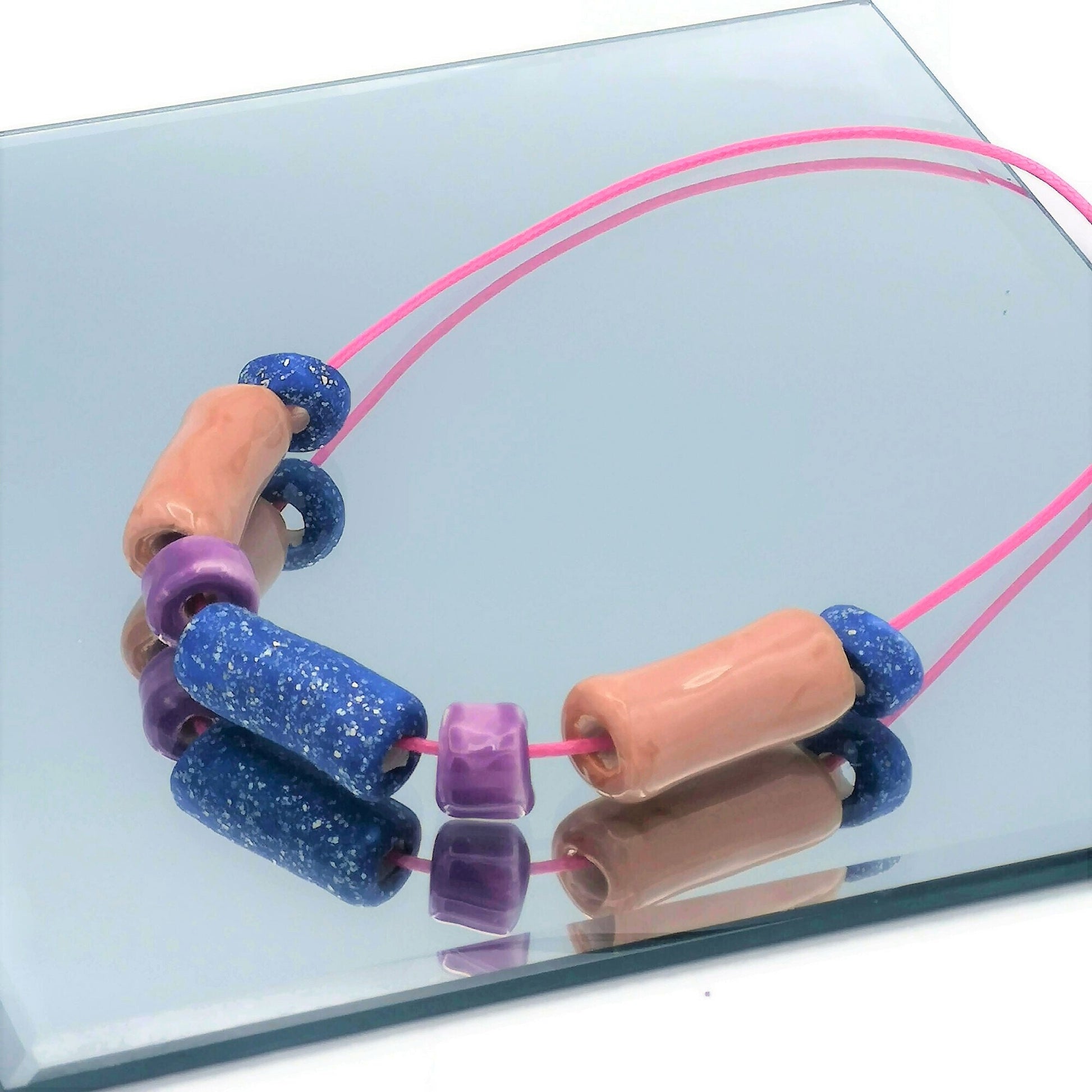 Pink and Blue Everyday Necklace, Boho Statement Necklace, Trendy Beaded Necklace Best Gifts For Her, Colorful Aesthetic Mothers Day Gift - Ceramica Ana Rafael