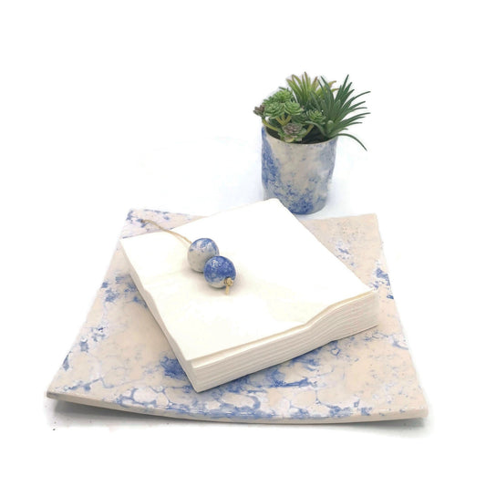 Dining Table Napkin Holder, Outdoor Dining Table Decor, Handmade Ceramic Square Napkin Holder, - Ceramica Ana Rafael