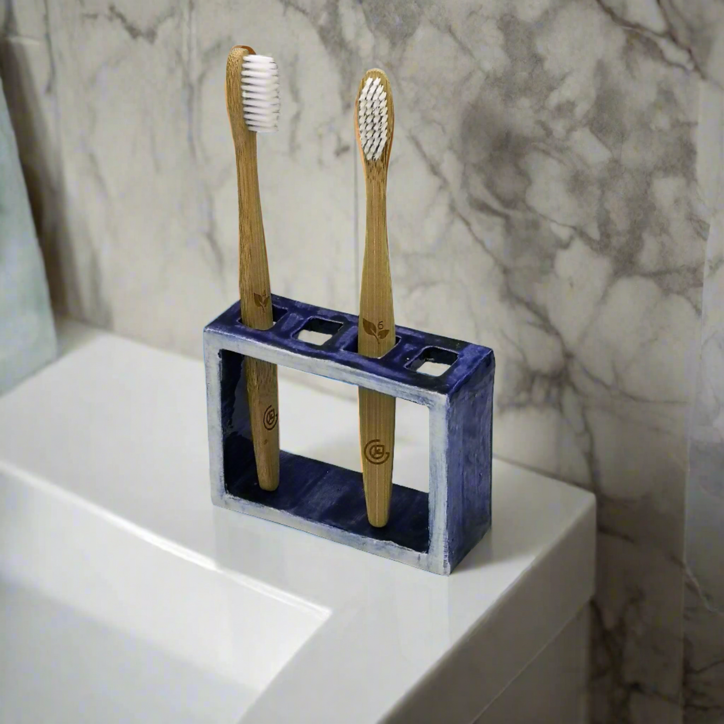 Blue Ceramic Toothbrush Holder – Handmade Utensil Holder, Versatile Eco-Friendly Pencil Holder for Bathroom & Desk Decor