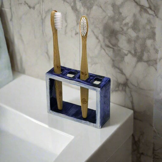 Blue Ceramic Toothbrush Holder – Handmade Utensil Holder, Versatile Eco-Friendly Pencil Holder for Bathroom & Desk Decor