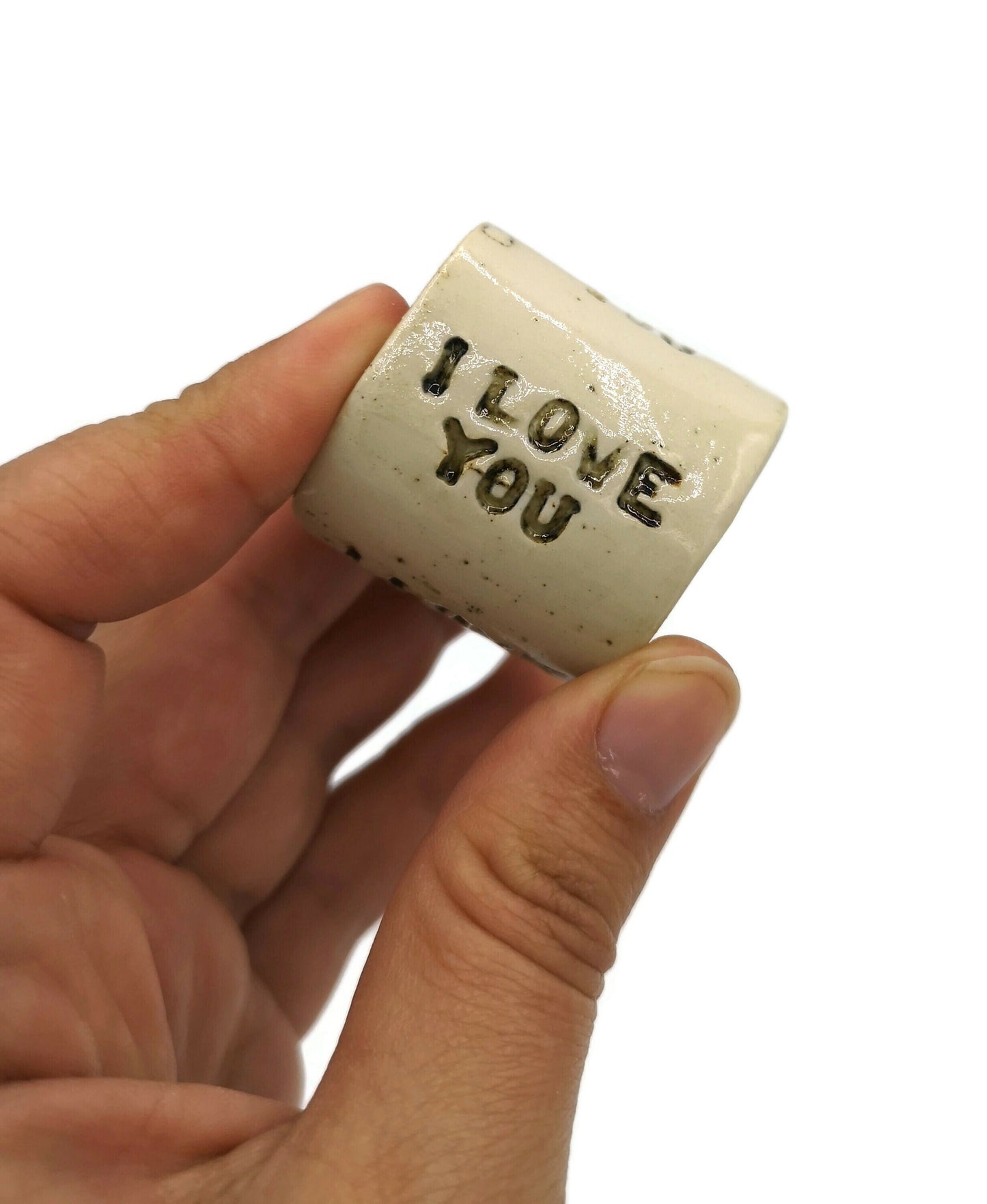 Beige Handmade Ceramic Napkin Holder Message, I Love You Boho Napkin Rings, Women Housewarming Gift First Home Boyfriend Gift, Best Sellers - Ceramica Ana Rafael