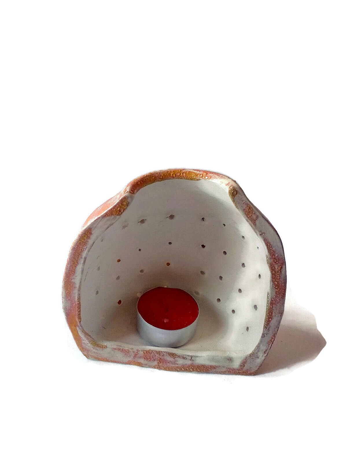 CANDLE LANTERN, CERAMIC Candle Holder, Orange Votive Candle Holder, Just Because Gift - Ceramica Ana Rafael