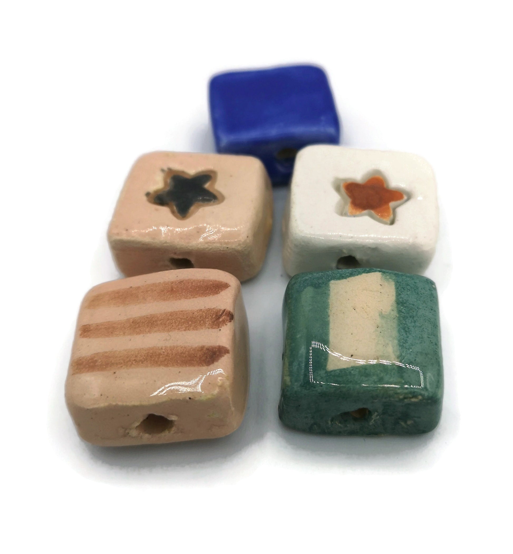 unique beads for jewelry making, square beads, set of 5 assorted beads, large ceramic beads for jewelry making supplies, craft beads, best - Ceramica Ana Rafael