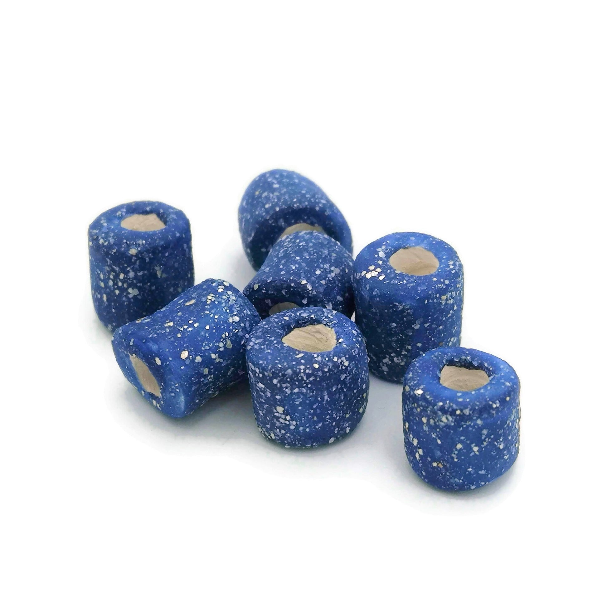 Handmade Ceramic Beads Jewelry Making, 7 Pcs Clay Beads Large Hole, Unique Donut Bead Unusual, Porcelain Dreadlock Beads - Ceramica Ana Rafael