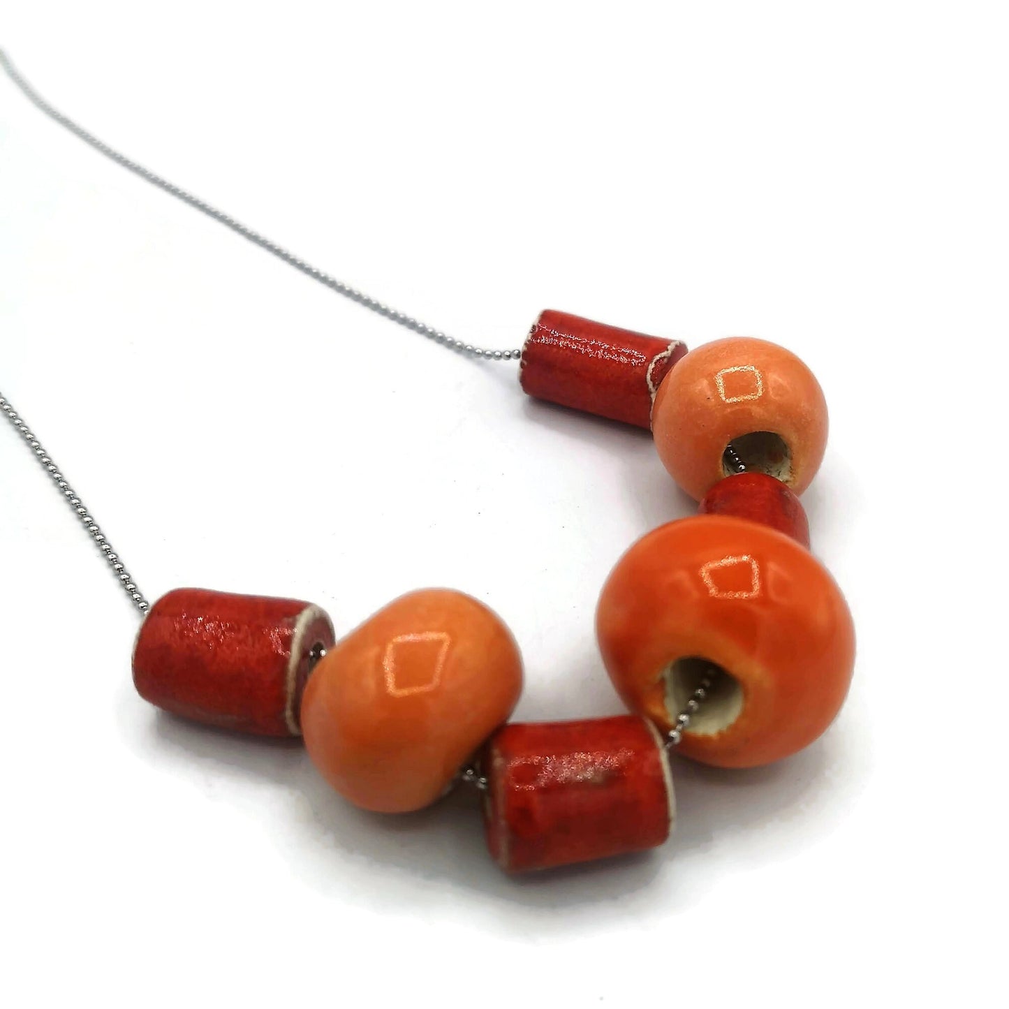 Large Red And Orange Beaded Statement Necklace For Women, Everyday Aesthetic Necklace, Best Gifts For Her, Handmade Ceramic Jewelry - Ceramica Ana Rafael