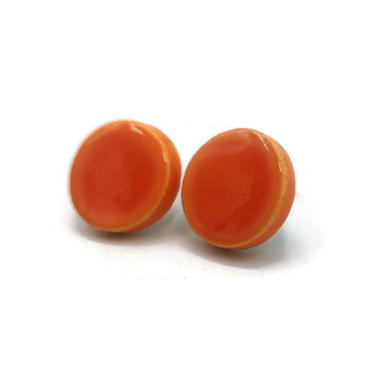 CLAY STUD EARRINGS, Orange Round Shape Designer Earrings, Easter Basket Stuffer For Teen Girl, Ceramic Best Gifts For Her - Ceramica Ana Rafael