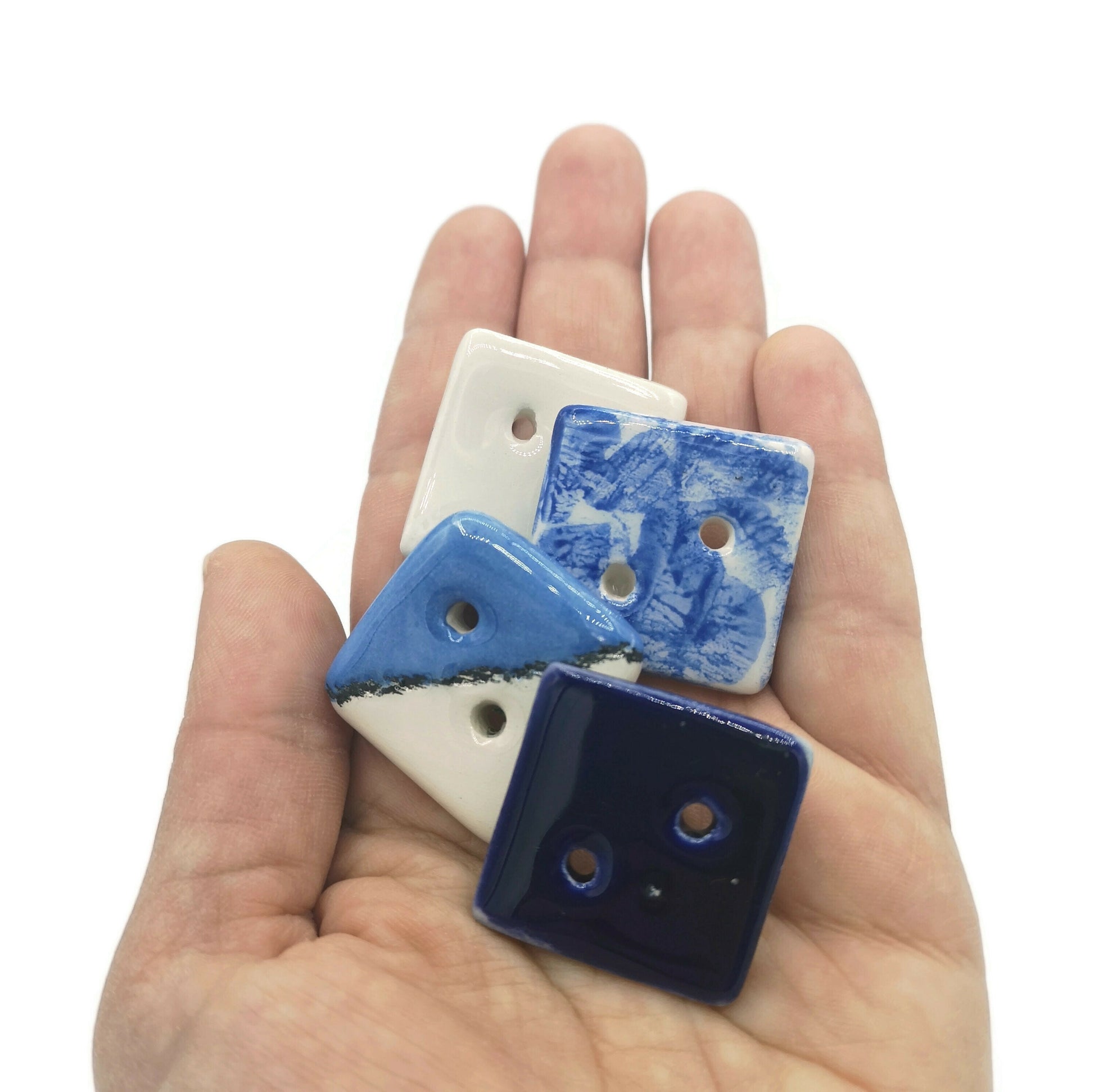 4Pc 30mm Handmade Ceramic Square Blue Sewing Buttons for Crafts, Elegant Extra Large Coat Buttons, Best Sellers Sewing Supplies And Notions - Ceramica Ana Rafael