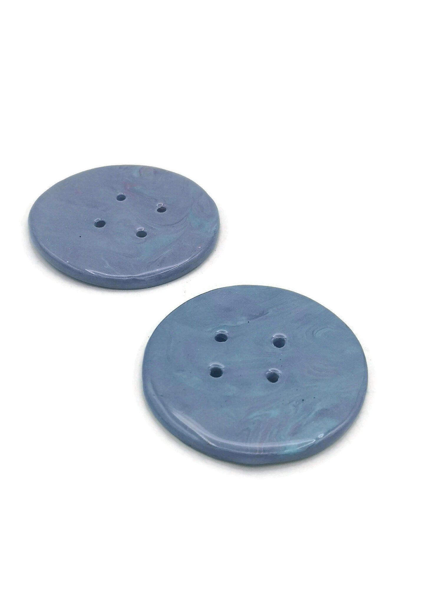 6Pc Extra Large Sewing Buttons 60mm, Mable Blue And Purple 4 Hole Handmade Ceramic Round Button, Artisan Novelty Coat Button Lot For Clothes - Ceramica Ana Rafael