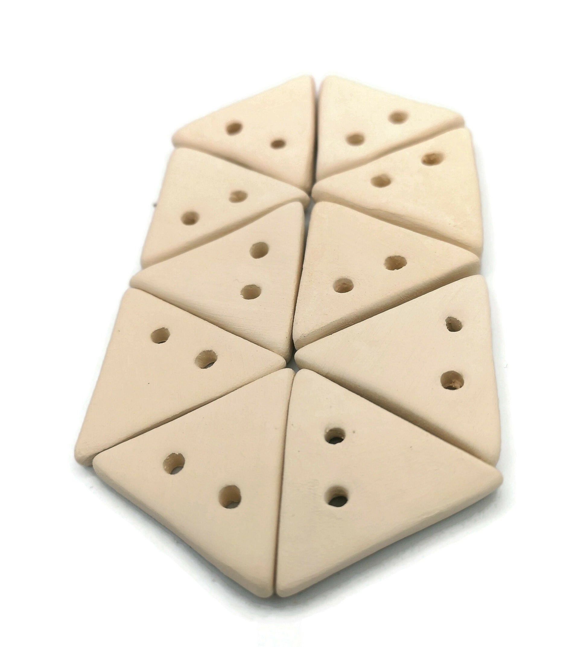 BLANK BUTTONS, TRIANGLE Sewing Buttons For Jewery Making, Set Of 10 Unpainted Ceramic Bisque Ready To Paint, Novelty Buttons, Flat Buttons - Ceramica Ana Rafael