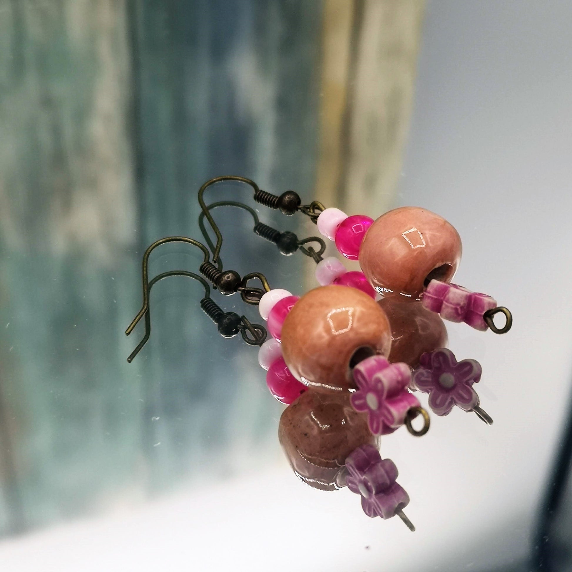 Pink Dangle Earrings, Novelty Earrings, Cute Ceramic Jewelry, Aesthetic Artsy Earrings For Teenage Girl, Teen Girl Gift Ideas - Ceramica Ana Rafael