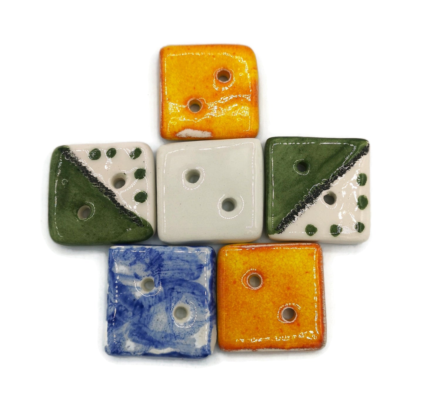6Pc 30mm Extra Large Square Sewing Buttons For Crafts, Handmade Ceramic Sewing Supplies And Notions, Cute Strange And Unusual Hand Painted - Ceramica Ana Rafael