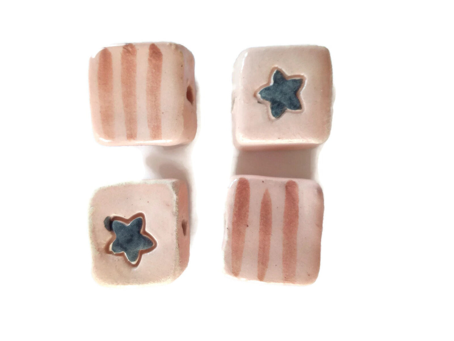 Set Of 4 Assorted Beads, Clay Beads For Crafts, Handmade Ceramic Macrame Beads, Square Shape Large Beads, Unusual Pottery Beads - Ceramica Ana Rafael