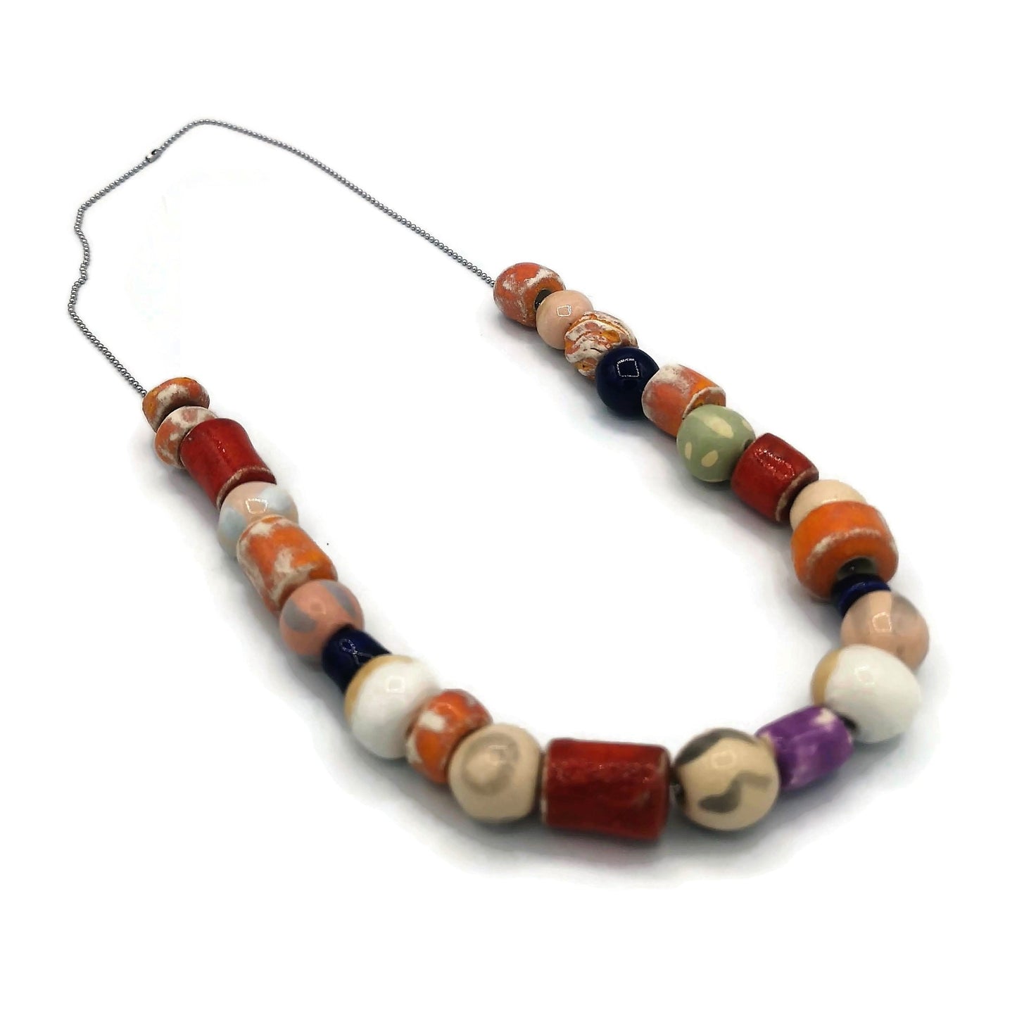 Handmade Ceramic Aesthetic Beaded Necklace For Women, Chunky Colorful Clay Statement Jewelry Best Gift For Her, 9th Aniversary Gift For Wife - Ceramica Ana Rafael