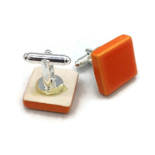 Handmade ceramic gold cufflinks for dad, 9th anniversary gift for husband, Fathers Day Gift From Daughter, Step Dad Gift - Ceramica Ana Rafael