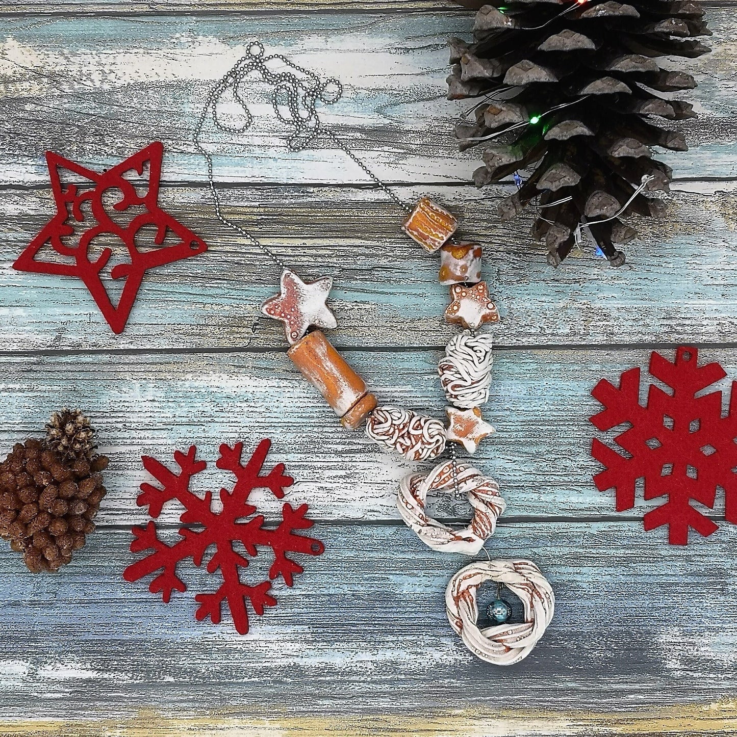 Handmade Ceramic Pendant Necklace, Chunky Beaded Necklace, Boho And Hippie Style Star Novelty Aesthetic Necklace For Womens, Weird Jewelry - Ceramica Ana Rafael