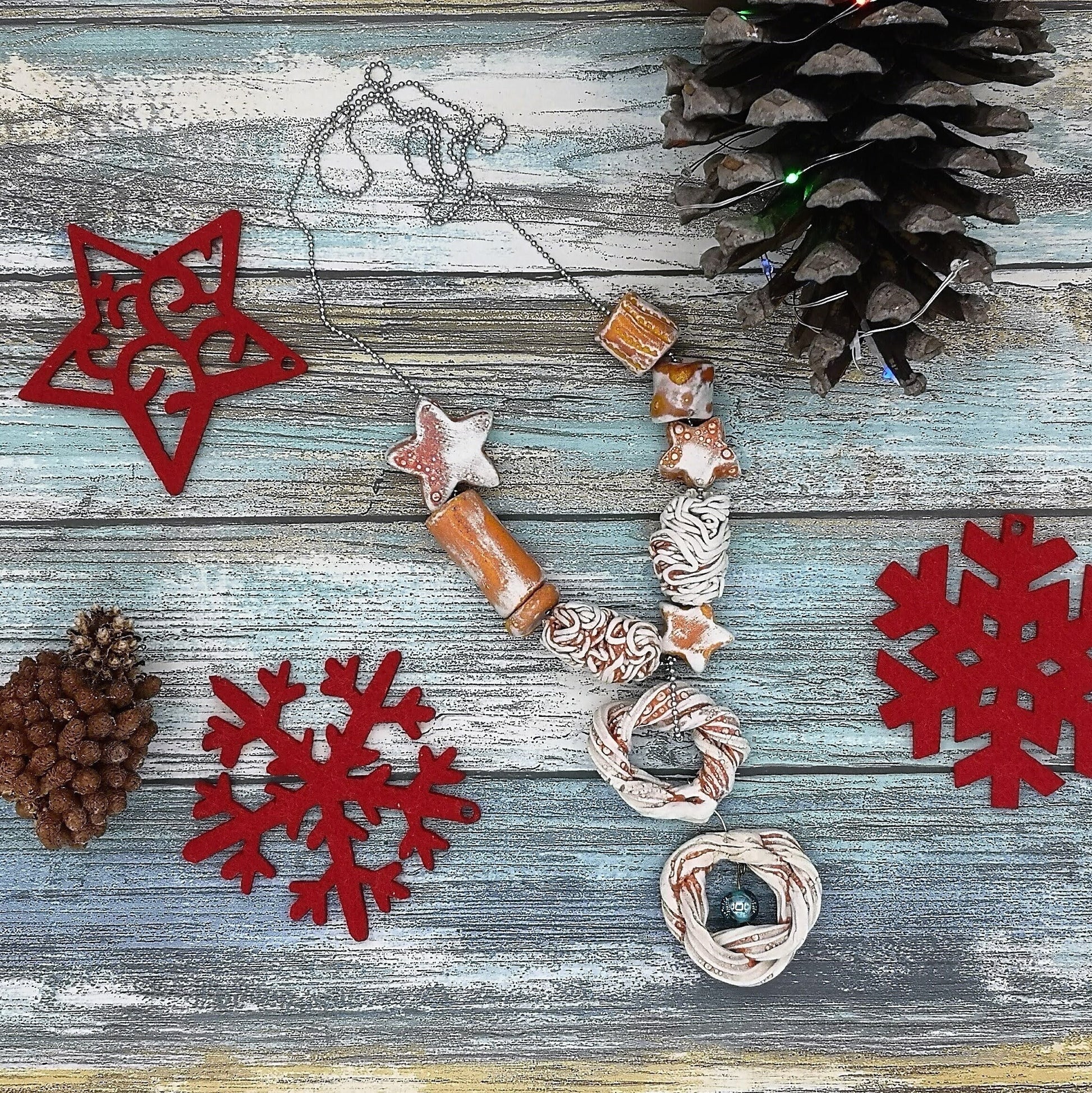 Handmade Ceramic Pendant Necklace, Chunky Beaded Necklace, Boho And Hippie Style Star Novelty Aesthetic Necklace For Womens, Weird Jewelry - Ceramica Ana Rafael