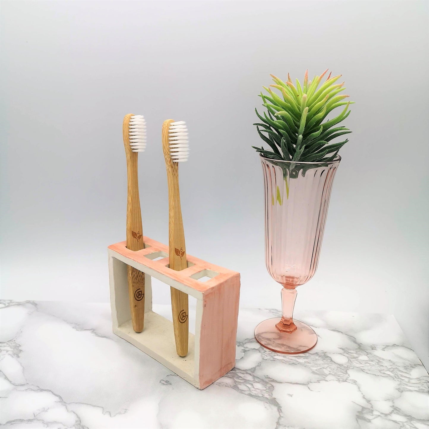 Handmade Ceramic Toothbrush Holder For Women, Rectangle Utensil Holder, Pink Eco Friendly Products For Bathroom - Ceramica Ana Rafael