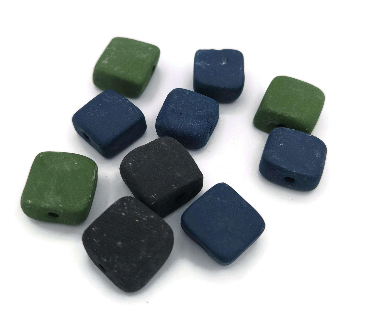 10Pc 15mm Ceramic Beads For jewelry Making 2mm Hole, Matte Square Clay Beads, Unique Assorted Beads Set Square Shape, Large Handmade Beads - Ceramica Ana Rafael
