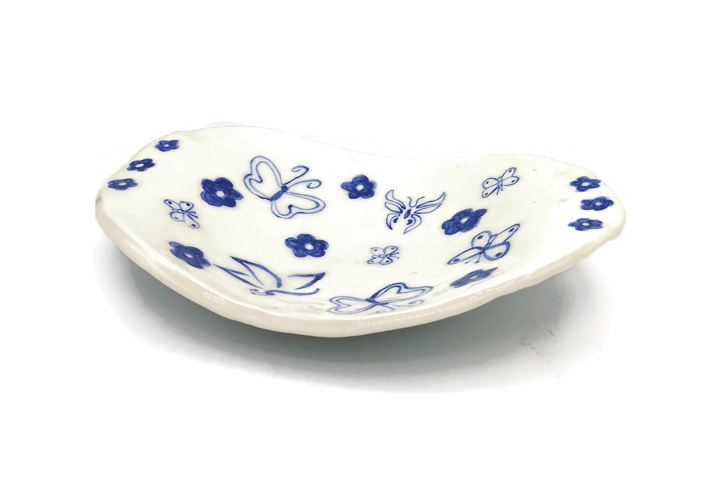 Handmade Ceramic Fruit Bowl, Large Decorative Bowl For Home Decor, White Bowl With Hand Painted Butterflies and Flowers - Ceramica Ana Rafael