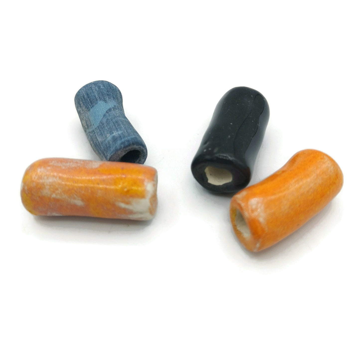 LONG TUBE BEADS, Ceramic Tube Beads Large Hole Beads For Macrame, Assorted Set Of 4 Pieces - Ceramica Ana Rafael